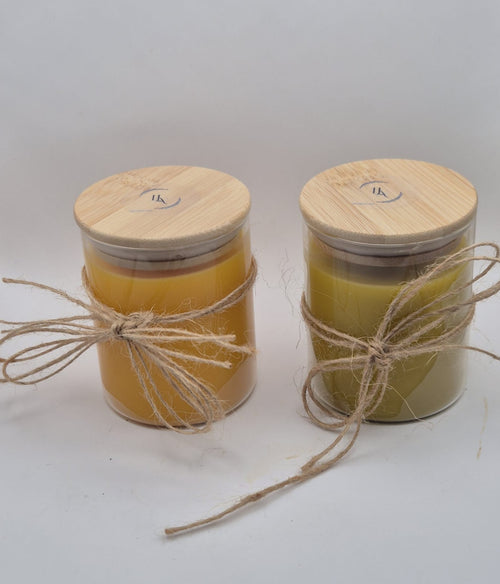 Beewax Fragrance Candle. Blend with Sweet Vanilla and Leather wood Fragrance.